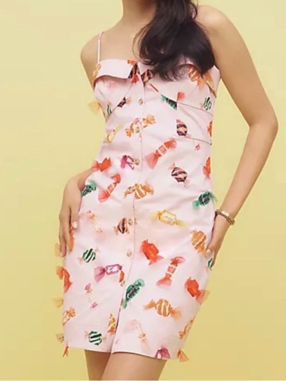 NWT Maeve Anthropologie Pink Candy Sweet Buttondown Spaghetti Strap Dress Size 8